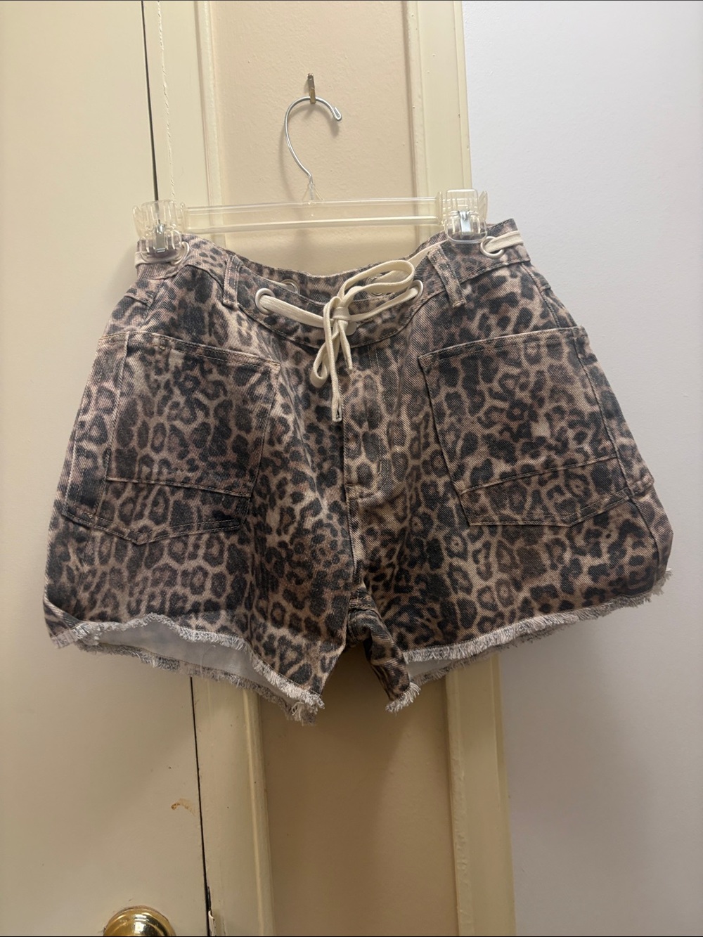 JODIFL Leopard Print High Waist Drawstring Shorts - Brown